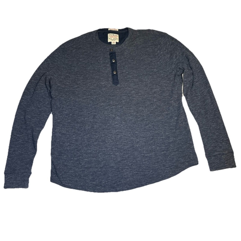 Lucky Brand Shirt Mens 2XL Blue Lived In Henley Waffle Knit Thermal Long Sleeve